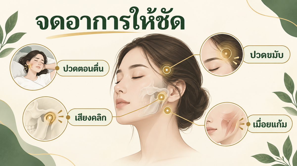 จุดสังเกตอาการปวดกราม ตึงขมับ และเสียงคลิกตอนอ้าปาก