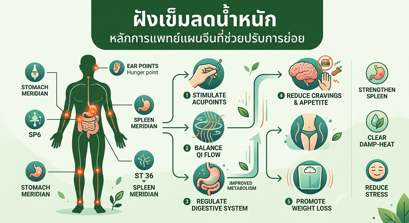 ฝังเข็มลดน้ำหนัก หลักการแพทย์แผนจีนที่ช่วยปรับการย่อย - การรักษาด้วยแพทย์แผนจีน ฮั่นฟางคลินิก