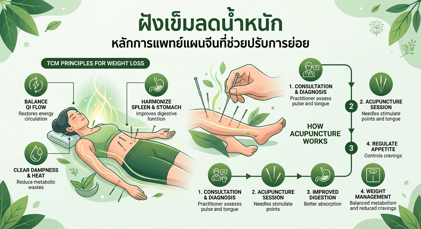 ฝังเข็มลดน้ำหนัก หลักการแพทย์แผนจีนที่ช่วยปรับการย่อย - การรักษาด้วยแพทย์แผนจีน ฮั่นฟางคลินิก