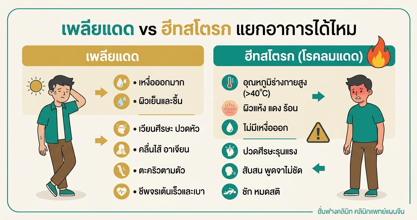 เพลียแดด vs ฮีทสโตรก แยกอาการได้ไหม?