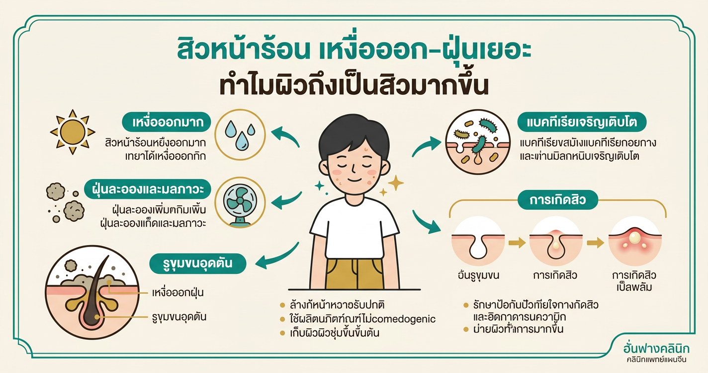 สิวหน้าร้อน! เหงื่อออก-ฝุ่นเยอะ ทำไมผิวถึงเป็นสิวมากขึ้น?