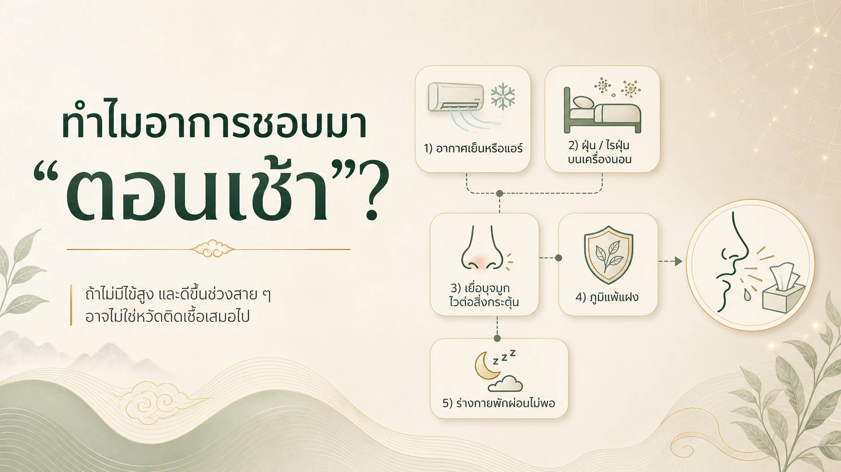อินโฟกราฟิกอธิบายสาเหตุที่ทำให้อาการคัดจมูกและจามมักเกิดตอนเช้า
