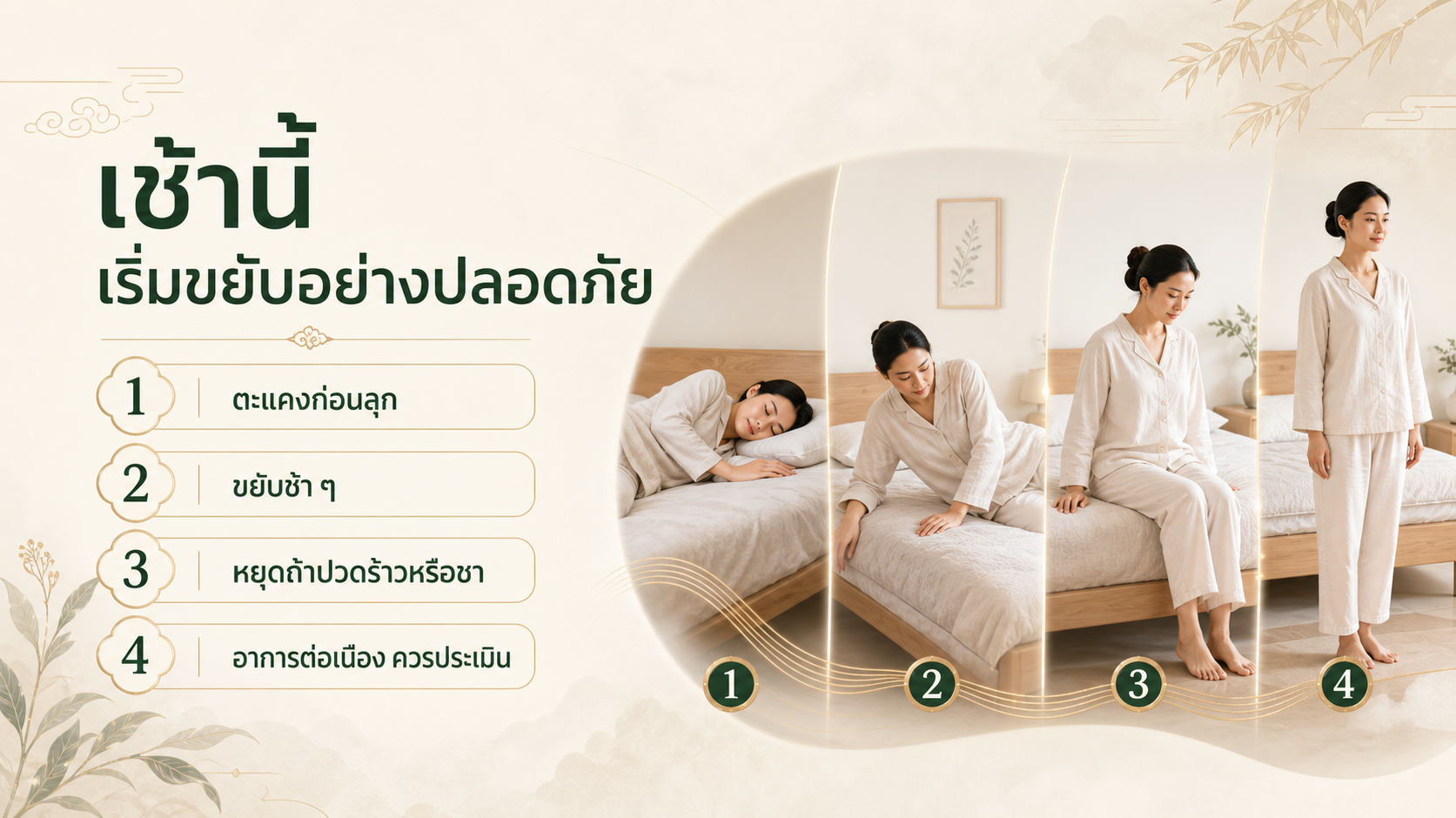 ลำดับการตะแคง ขยับช้า และลุกจากเตียงอย่างปลอดภัย