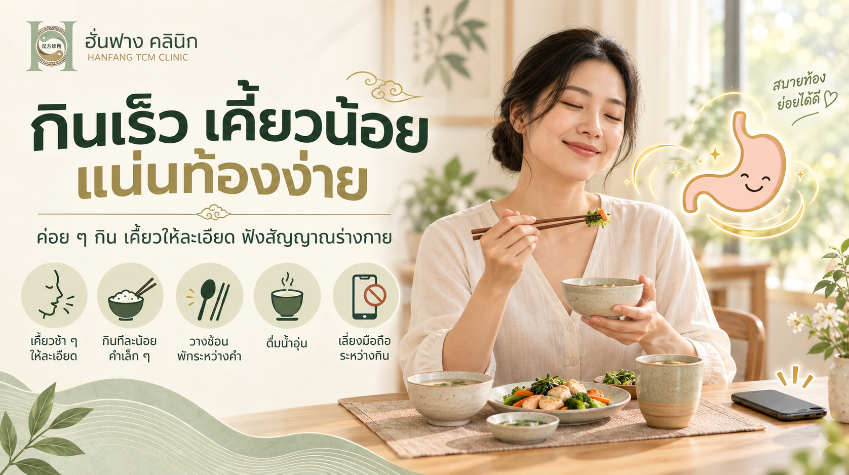 พฤติกรรมกินเร็ว เคี้ยวน้อย และอาการแน่นท้องง่ายหลังอาหาร